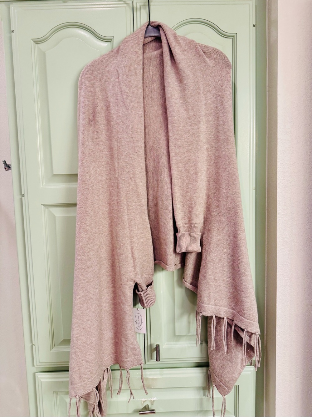 Mud Pie beige Fringe Knit Wrap Poncho NWT